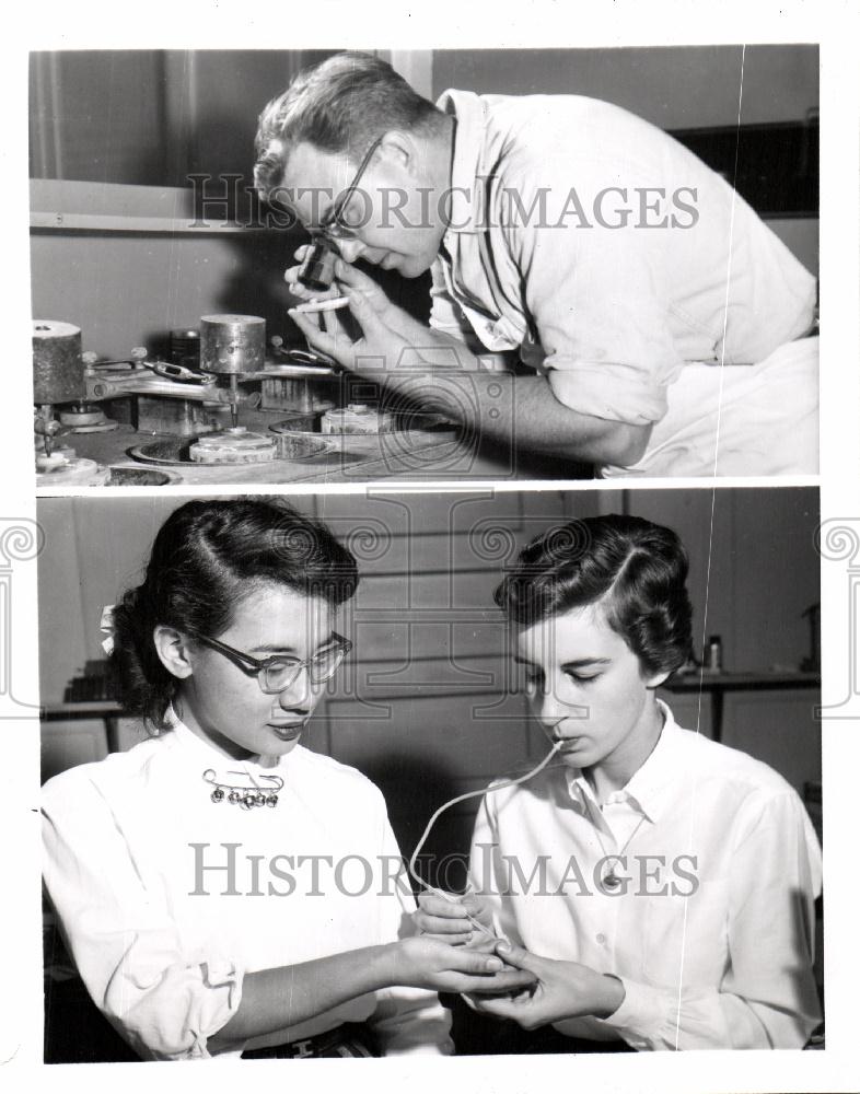 1956 Press Photo Everett Baker technician Shirley Iwata - Historic Images