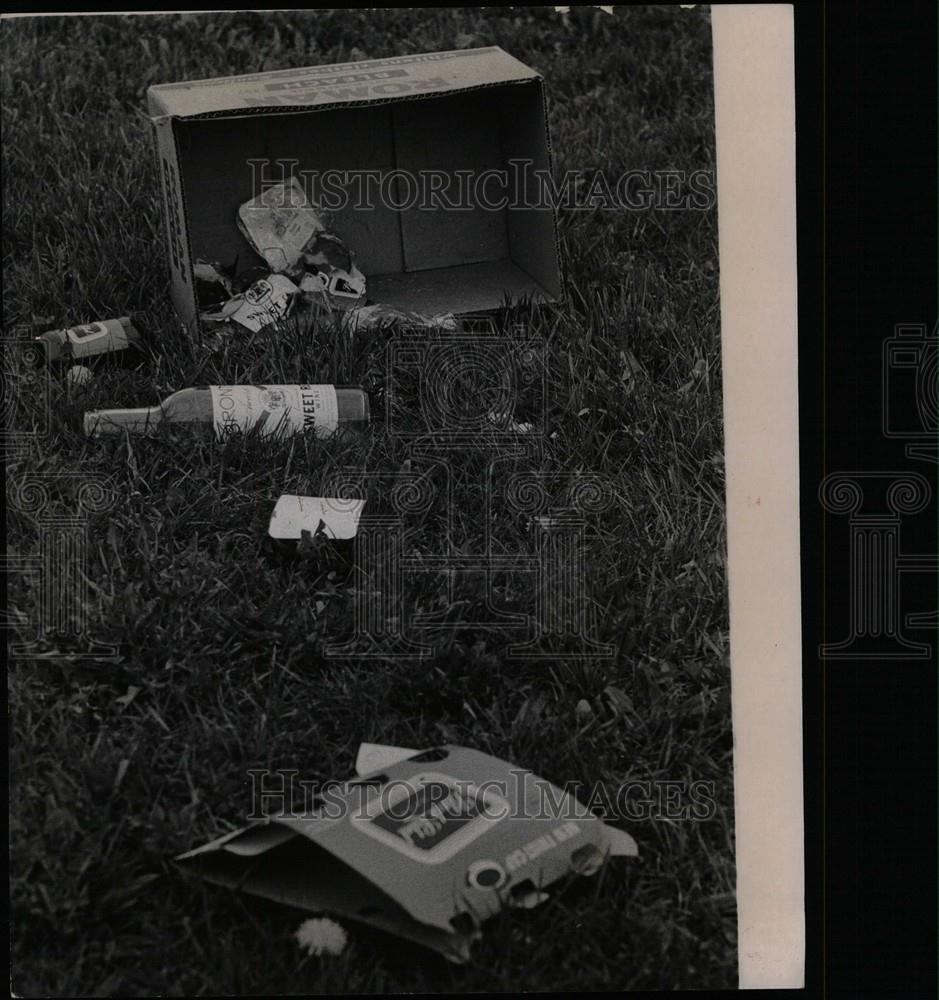 1967 Press Photo litter bottle trash box paper grass - Historic Images