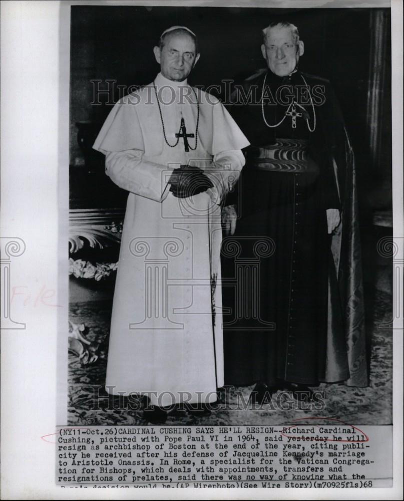 1968 Press Photo Richard Cardinal Cushing Pope paul VI - Historic Images