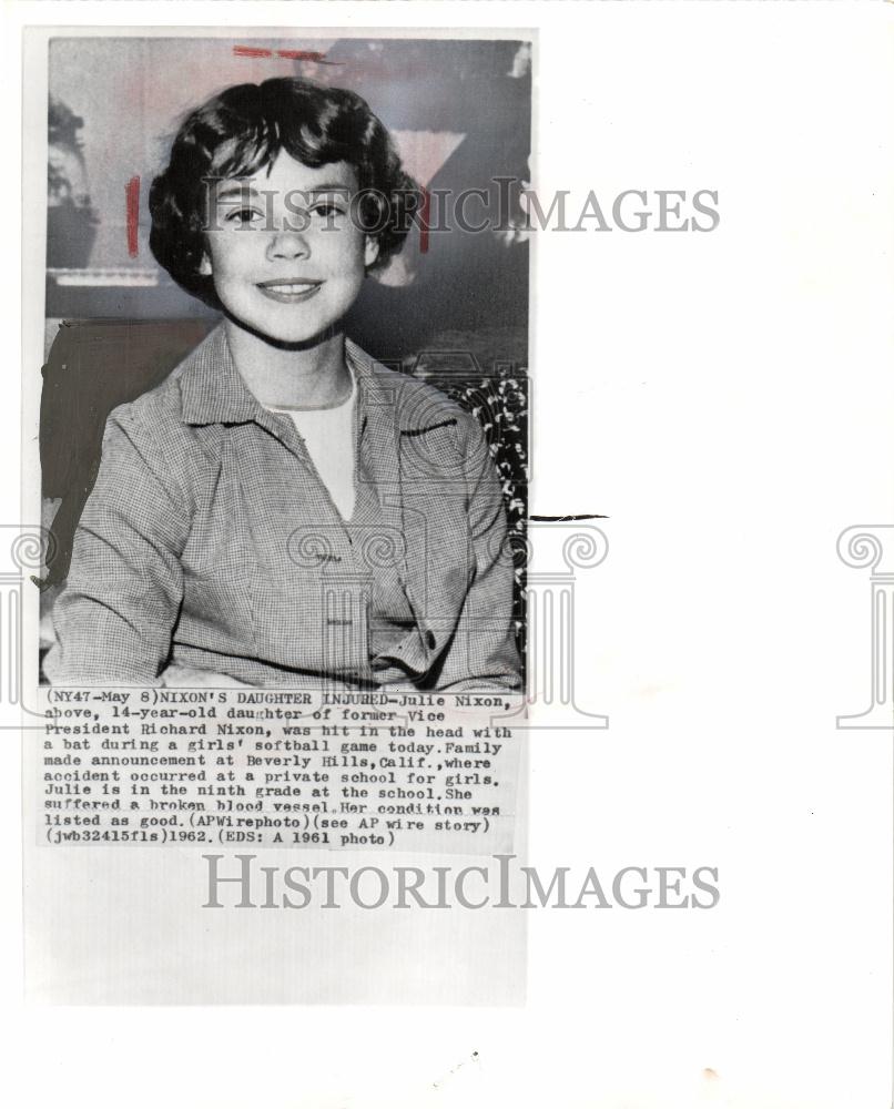 1962 Press Photo Julie Nixon daughter Richard injury - Historic Images