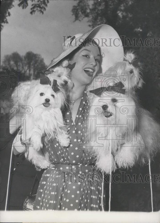 Press Photo Daniele Saintouin and her Bichon Maltese dogs - KSC19593 - Historic Images