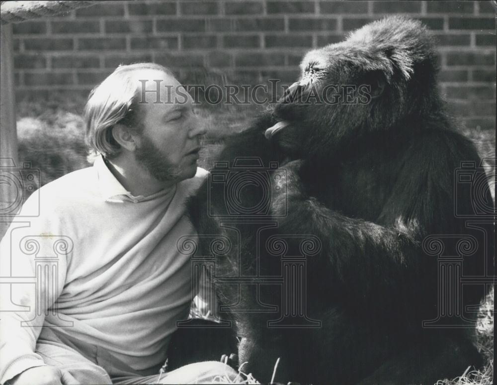 Press Photo John Aspinall and a large gorilla at zoo near Canterbury - Historic Images