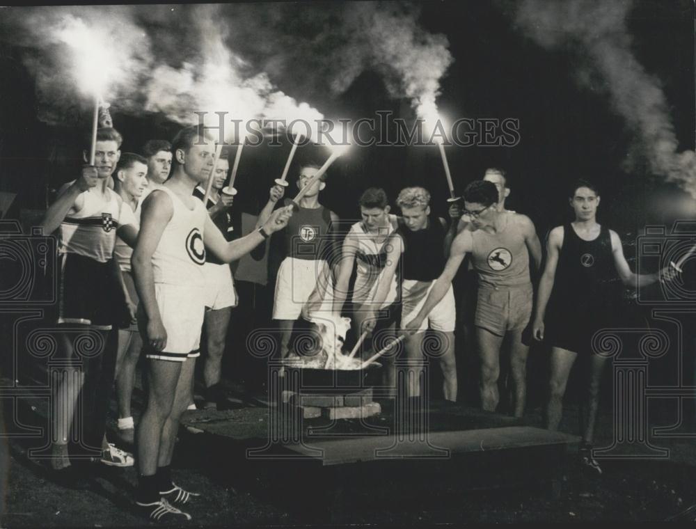 Press Photo Fire Lit in Berlin In Honor of Germany Unity Day - Historic Images