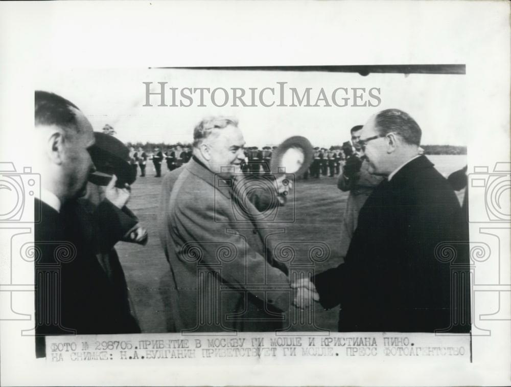 1956 Press Photo French Prime Minister Mollet Foreign Minister Pineau In Moscow - Historic Images