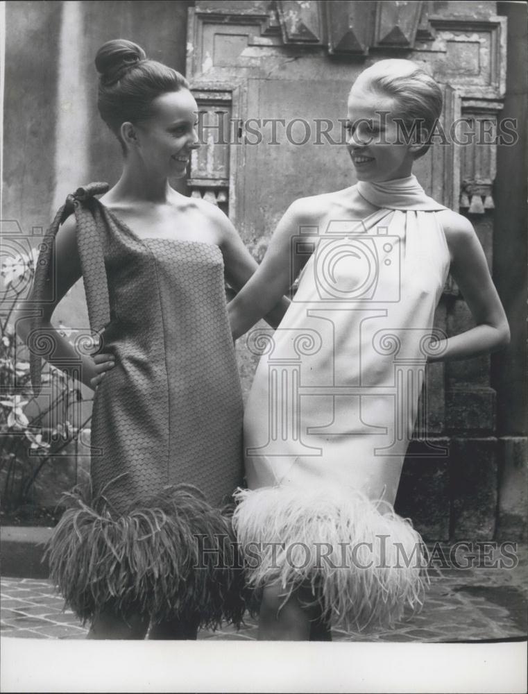 Press Photo 2 Typical Dresses From Pierre garden&#39;s Autumn &amp; Winter Collection - Historic Images