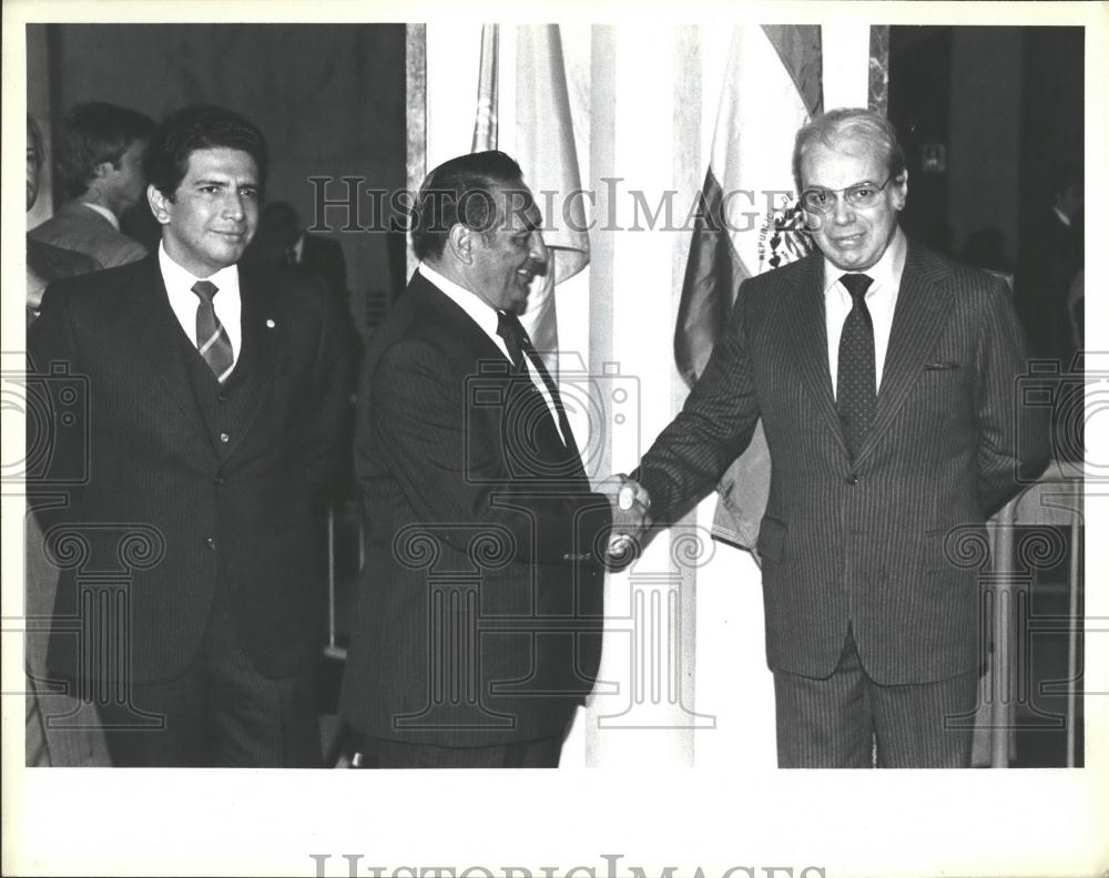 1984 Press Photo Sec Gen of UN Javier Perez de Cuellar &amp;Pres Jose N Duarte - Historic Images