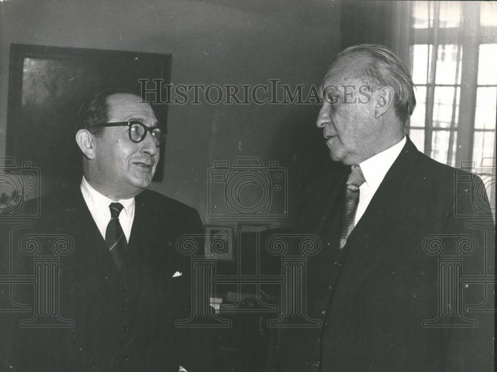 1953 Press Photo Gen Sec Council of Europe Leon Marchal &amp; Chancellor Adenauer - Historic Images