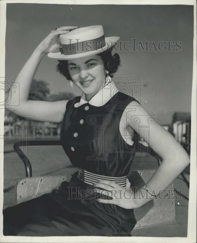 1956 Press Photo Music student Angela Pacombit returns home after a 3 month vaca - Historic Images