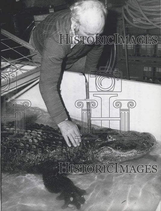 1974 Press Photo Mr. Georg Heppenheimer and his crocodile in Munich - Historic Images