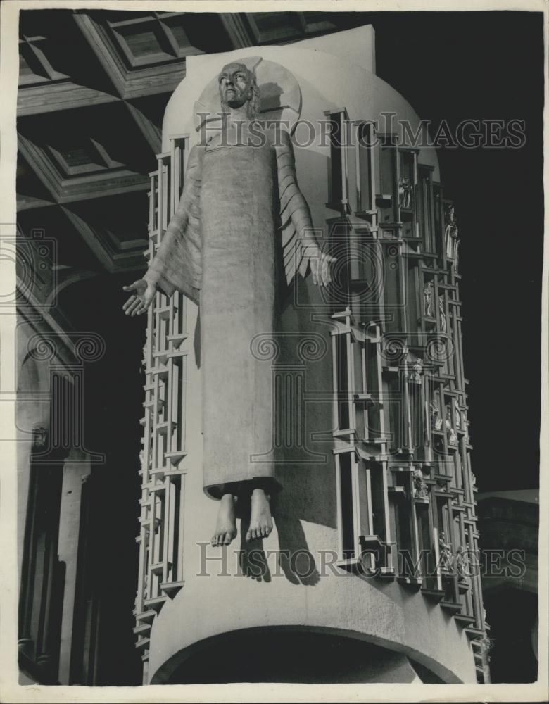 1957 Press Photo LLandaff Cathedral,New Epstein Statue - Historic Images