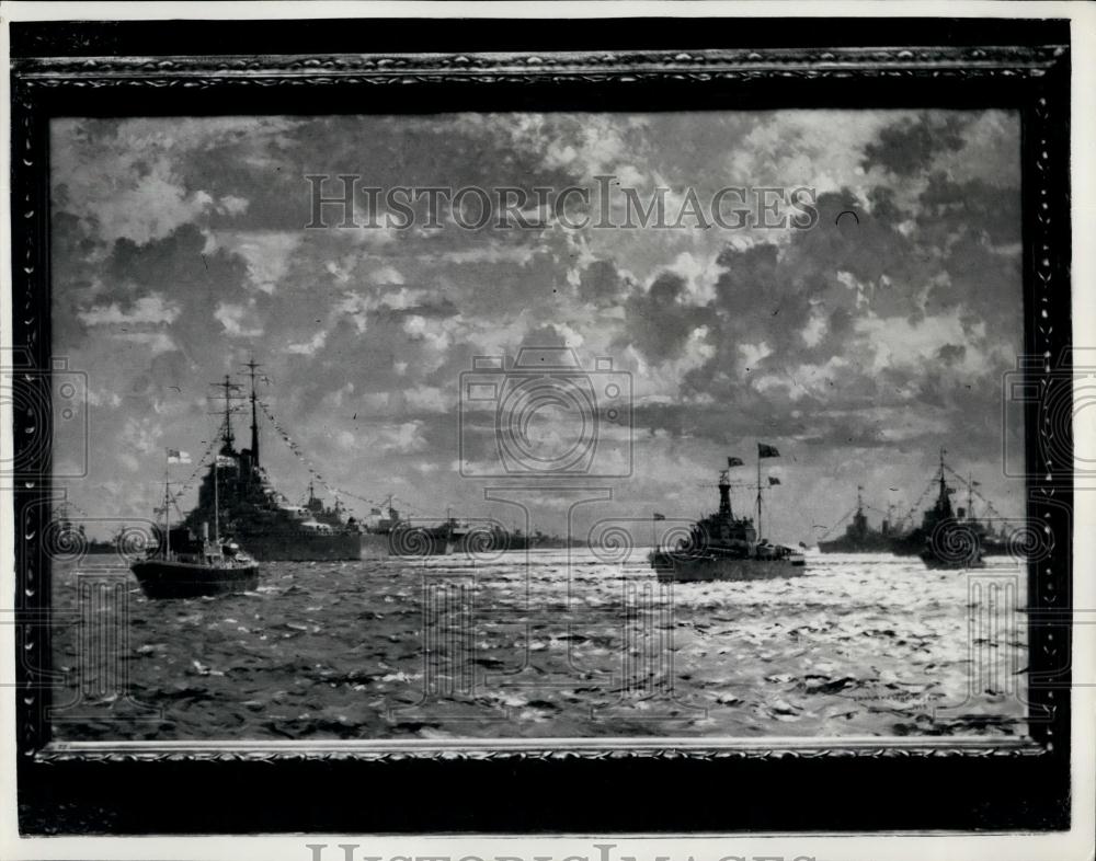 1953 Press Photo Marine Artist 'Exhibition at Guildhall - Historic Images