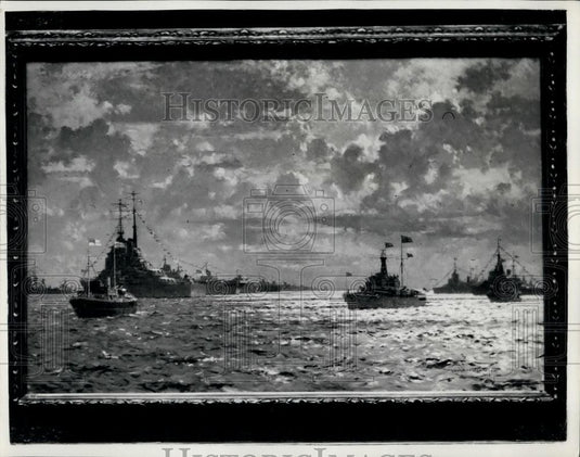 1953 Press Photo Marine Artist 'Exhibition at Guildhall - Historic Images