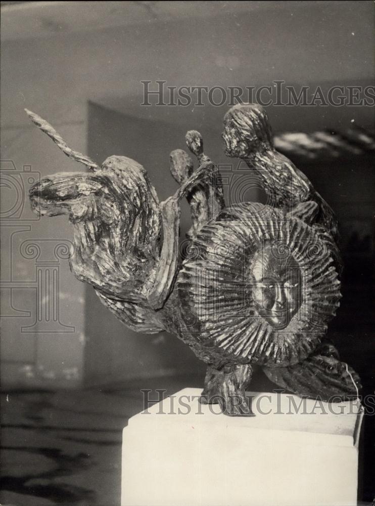 Press Photo A wooden sculpture &#39;&#39;Le Cosmosophe&#39;&#39; by Mar Normany - Historic Images