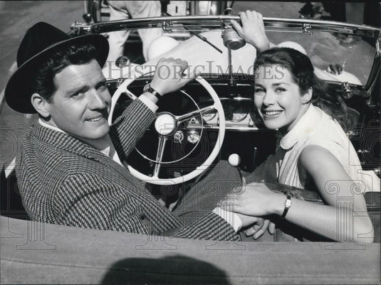 1956 Press Photo Actors Paul Hubschmid & Marianne Koch On the Way to the Studio - Historic Images