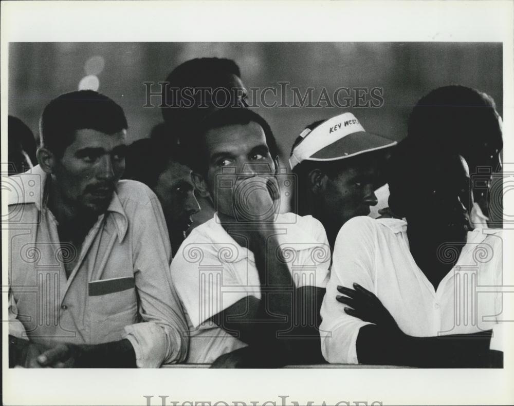 Press Photo Cuban Refugees Stand Around &amp; Await Transfer - Historic Images