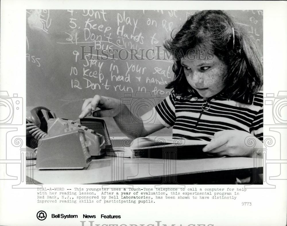 Press Photo Touch Tone Telephone, Reading Lesson Help, Red Bank, New Jersey - Historic Images