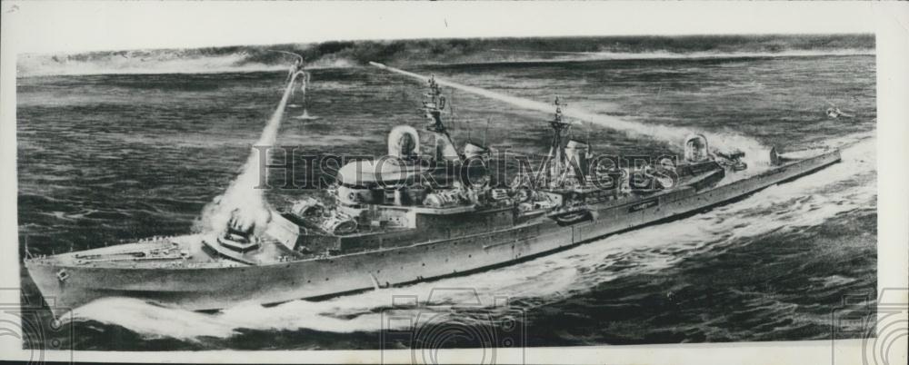 Press Photo Artist's Impression of R.N. Guided Weapon Ship - Historic Images