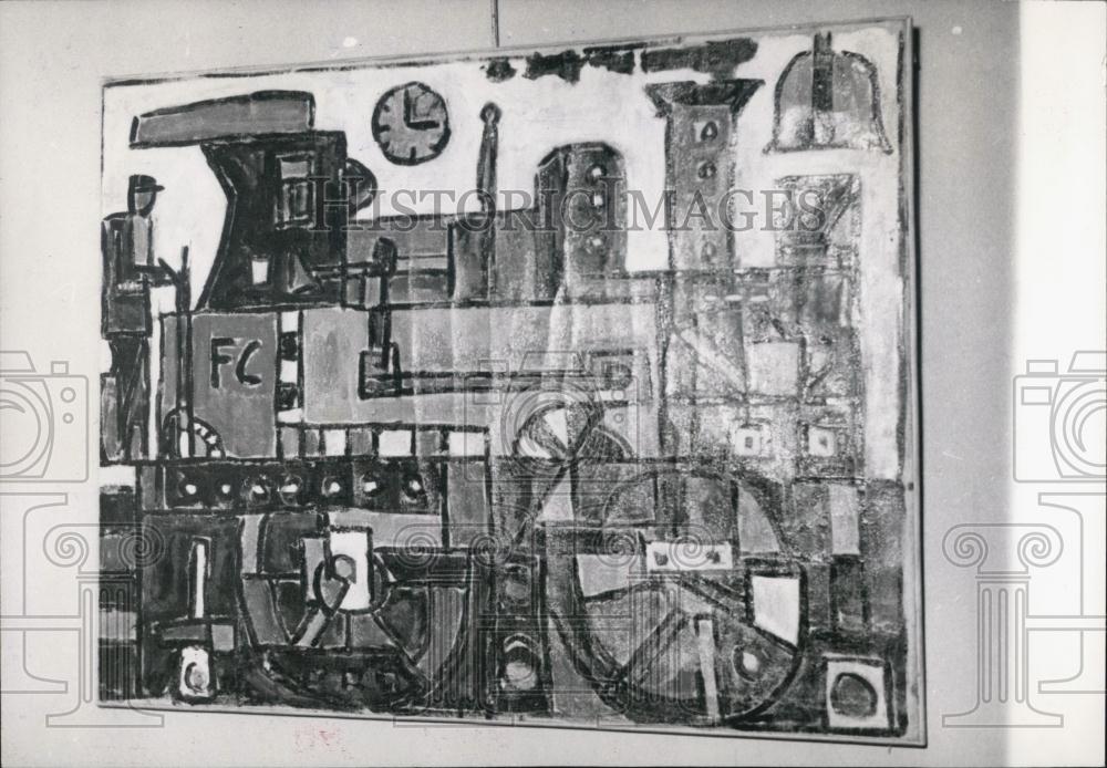 1955 Press Photo Exhibition French Surindependents Locomotive Painting - Historic Images