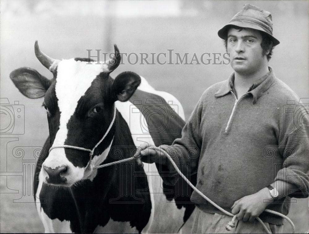 1973 Press Photo Fribourg Farmer Taking Cow To Cattle Market Mr Piot - Historic Images