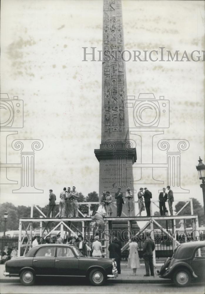 1956 Press Photo Platforms Around Obelisk Place De La Concorde For Bastille Day - Historic Images