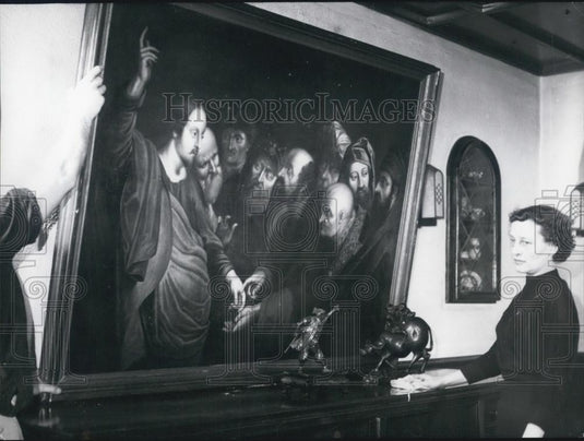 1957 Press Photo Hamburg the famous painting "Der Zinagroschen" of Peter Paul R - Historic Images