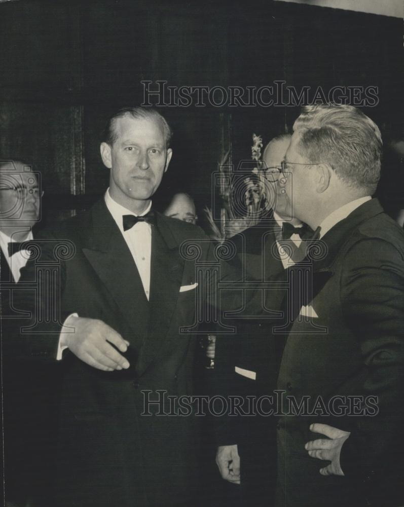 Press Photo Duke Of Edinburgh In Tux Shaking Hands With Others - Historic Images