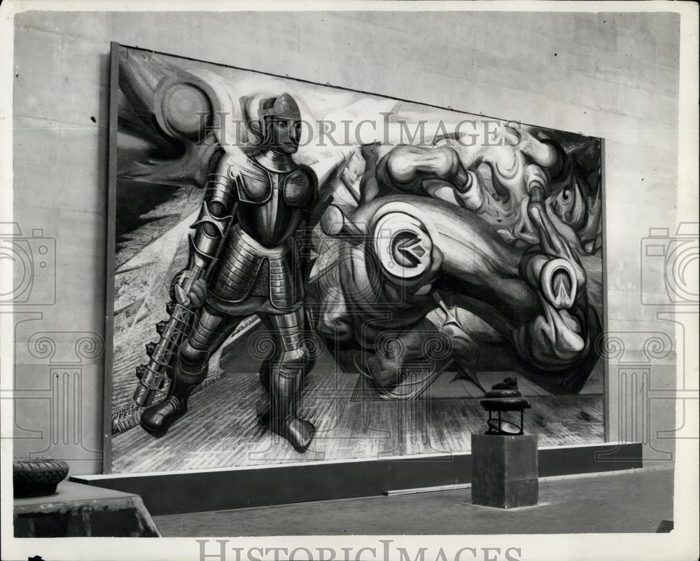 1953 Press Photo Apotheosis of Cuauhtemoc (Panel) Mural Paintings. - Historic Images