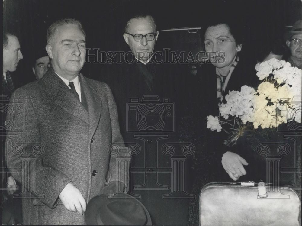 1956 Press Photo French Amb to Germany Mr. Joxe &amp; wife &amp; Mr. Mohr - Historic Images