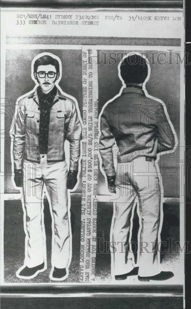 Press Photo Police-Issued Drawing Of Man Hoaxed Wantas Airline - Historic Images