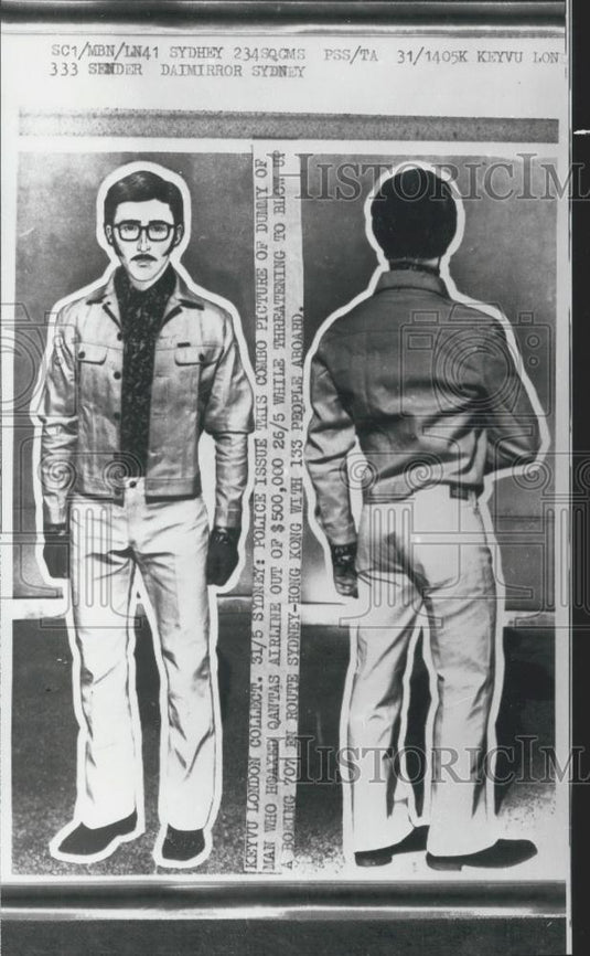 Press Photo Police-Issued Drawing Of Man Hoaxed Wantas Airline - Historic Images