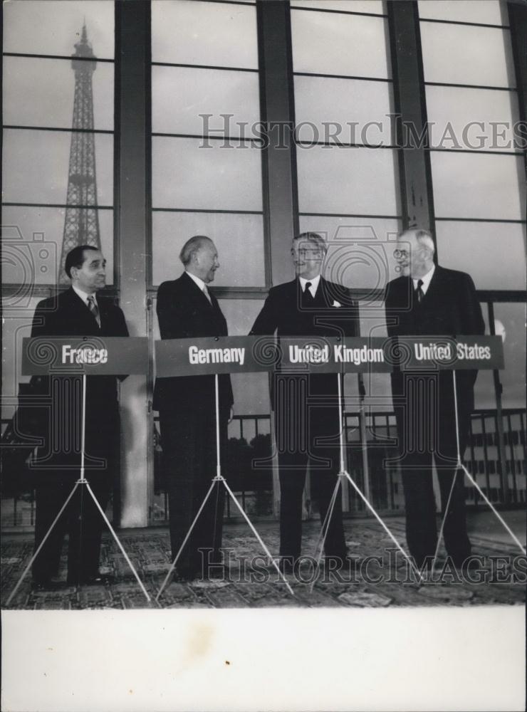 1954 Press Photo Mendes, Adenauer, Anthony Eden, Foster Dulles, NATO, Paris - Historic Images