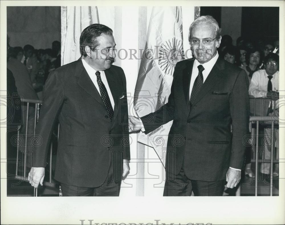 1984 Press Photo Secretary-General Javier Perez de Cuellar &amp; Pres Raul Alfowsin - Historic Images