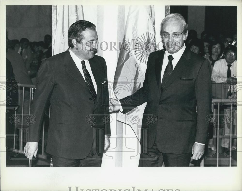 1984 Press Photo Secretary-General Javier Perez de Cuellar & Pres Raul Alfowsin - Historic Images