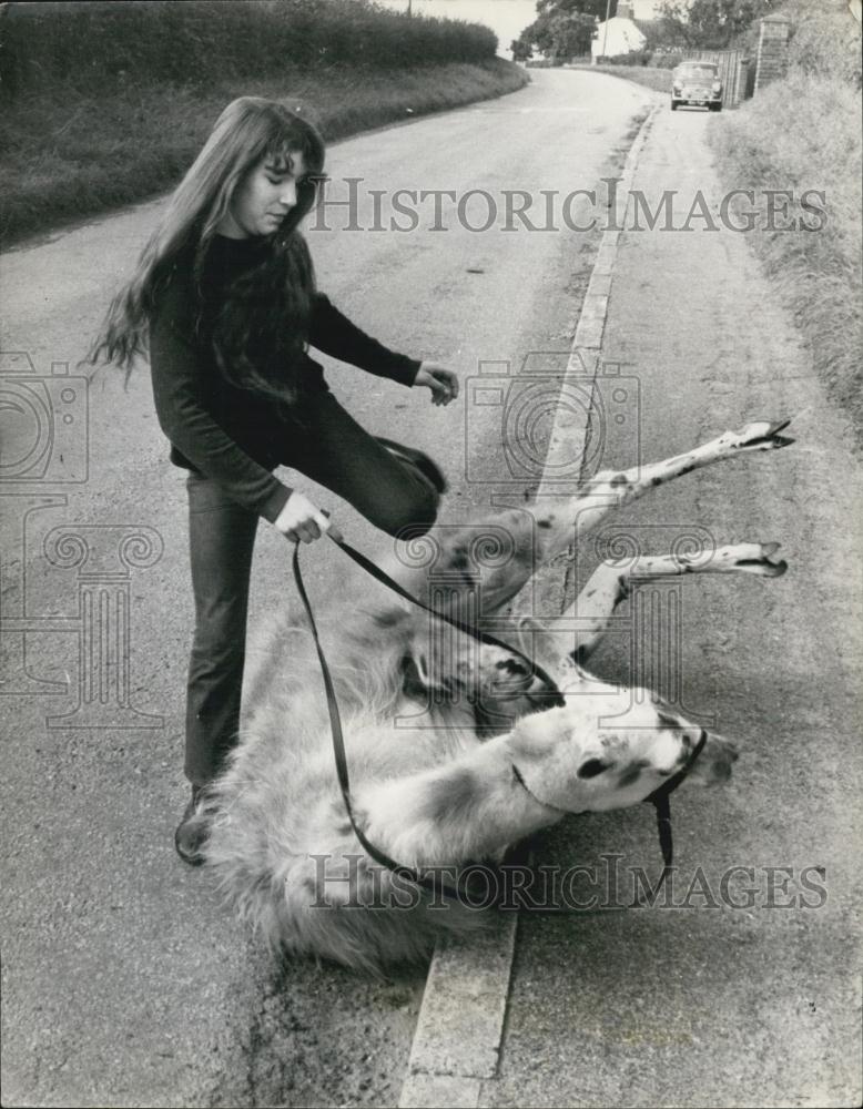 Press Photo Julie Cook Rides Pet Llama, England - Historic Images