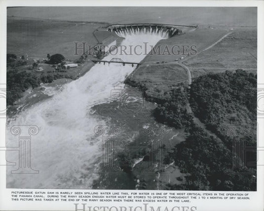 Press Photo Picturesque Gatun Dam is Rarely Seen Spilling Water Like This - Historic Images