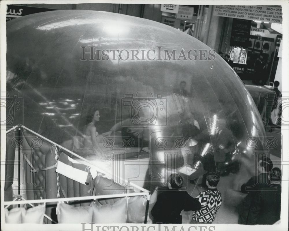 1962 Press Photo Polythene Dome, Camping Exhibition, Olympia, London - Historic Images