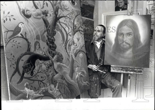 Press Photo Artist Leo Rawl with Painting - Historic Images