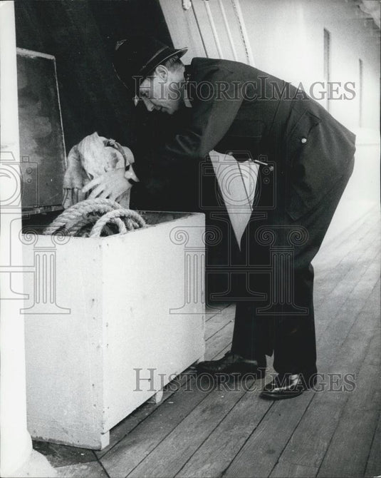 1971 Press Photo Policeman Searches Liner Reina Del Mar Southampton Theft Safe - Historic Images