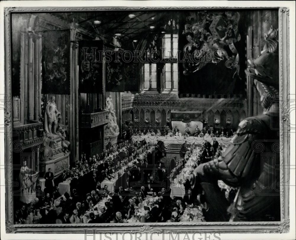 1954 Press Photo Exhibition of Paintings by Terence Cuneo, Guildhall Luncheon - Historic Images