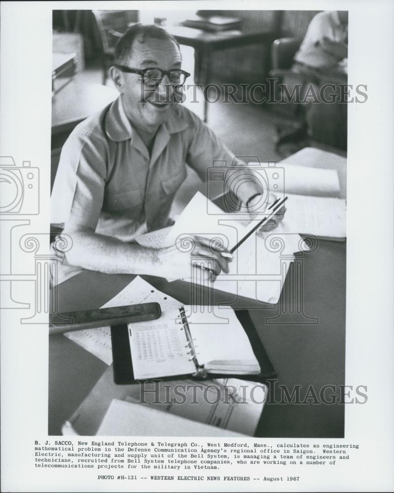 1967 Press Photo B.J. Sacco, New England Telephone &amp; Telegraph Co., - Historic Images