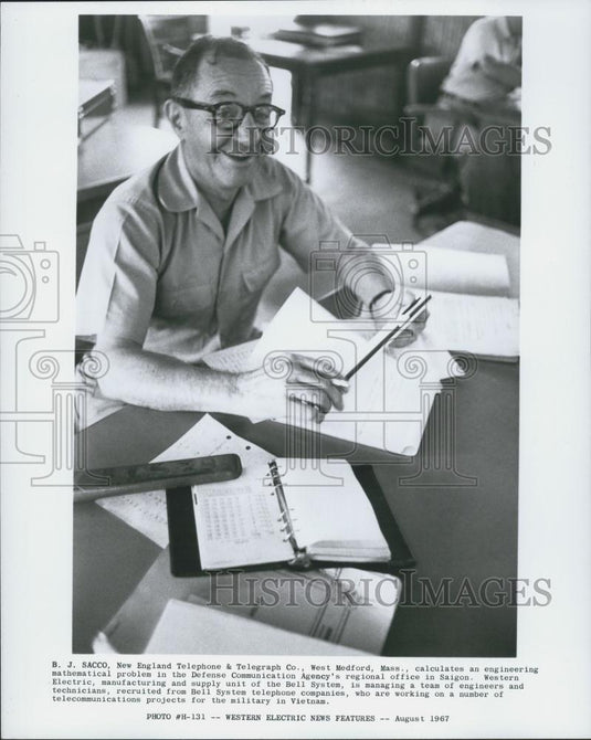 1967 Press Photo B.J. Sacco, New England Telephone & Telegraph Co., - Historic Images