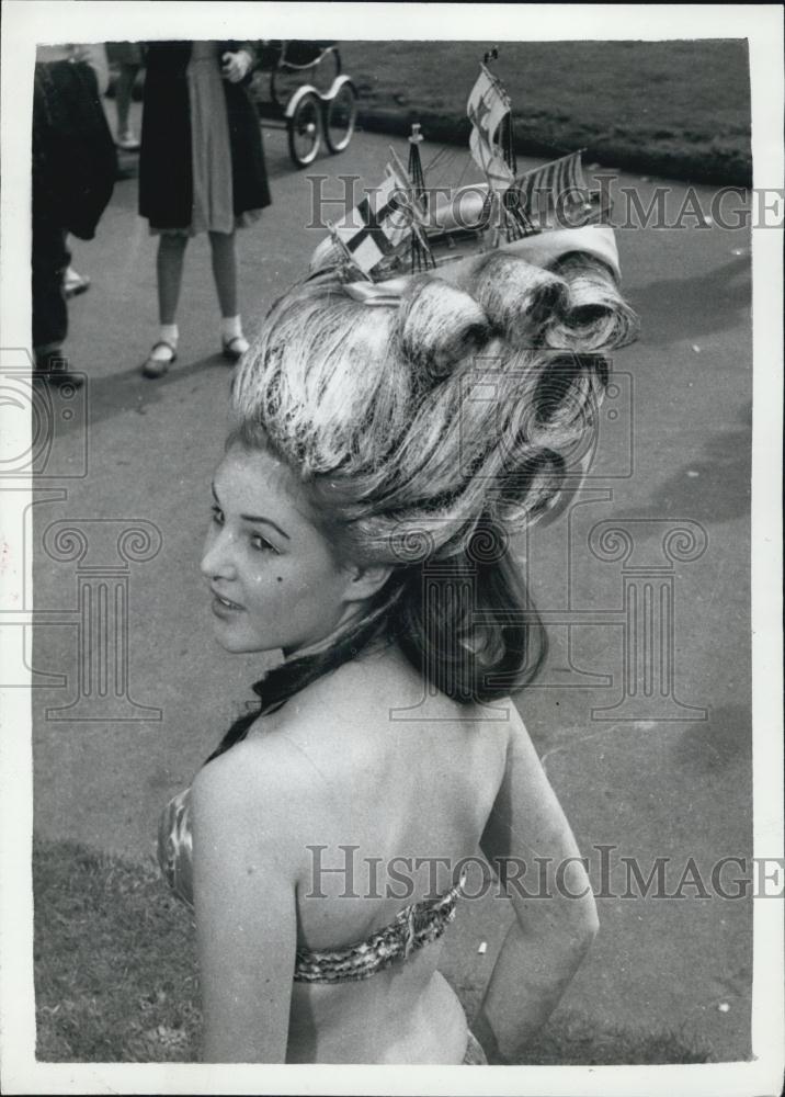 Press Photo Model Barbara Doran With Pompadour Hairstyle By Mr. George - Historic Images