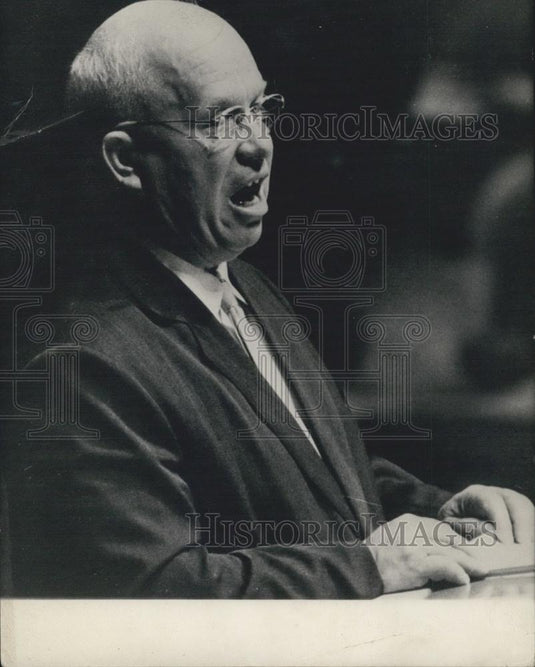 1960 Press Photo Khruschev At Gen Assembly In United Nations Debate - Historic Images