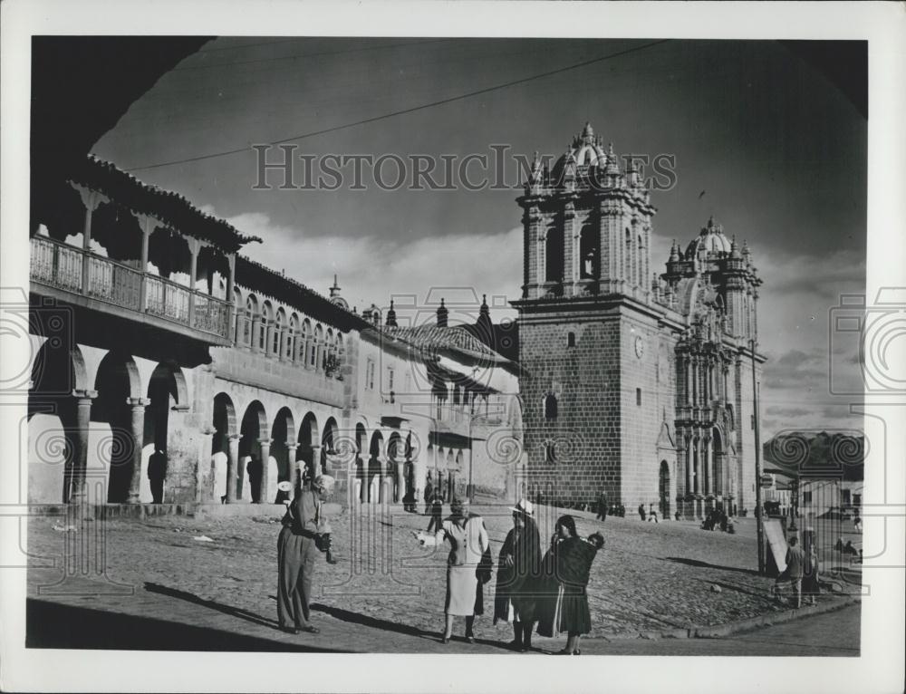 Press Photo Cuzco Cathedral at Plaza de Armas in Cuzco Peru - Historic Images