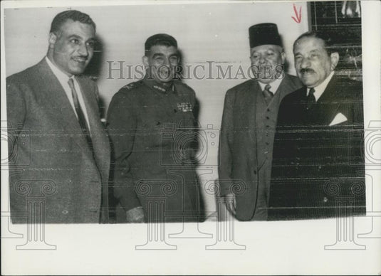 1954 Press Photo President Neguib Egypt Dr. San Houri Col. Nasser Aly Maher - Historic Images