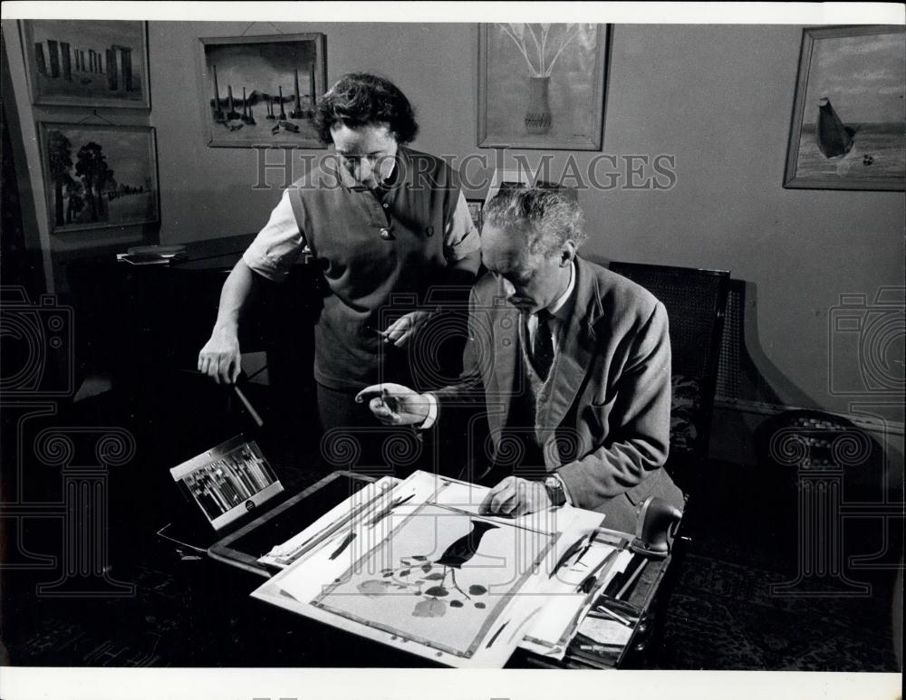 Press Photo Gordon Stent Blind Artist &amp; Wife - Historic Images