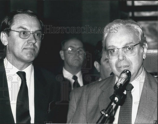 1988 Press Photo U.N. Secretary General Javier Perez de Cuellar & Jan Eliasson - Historic Images