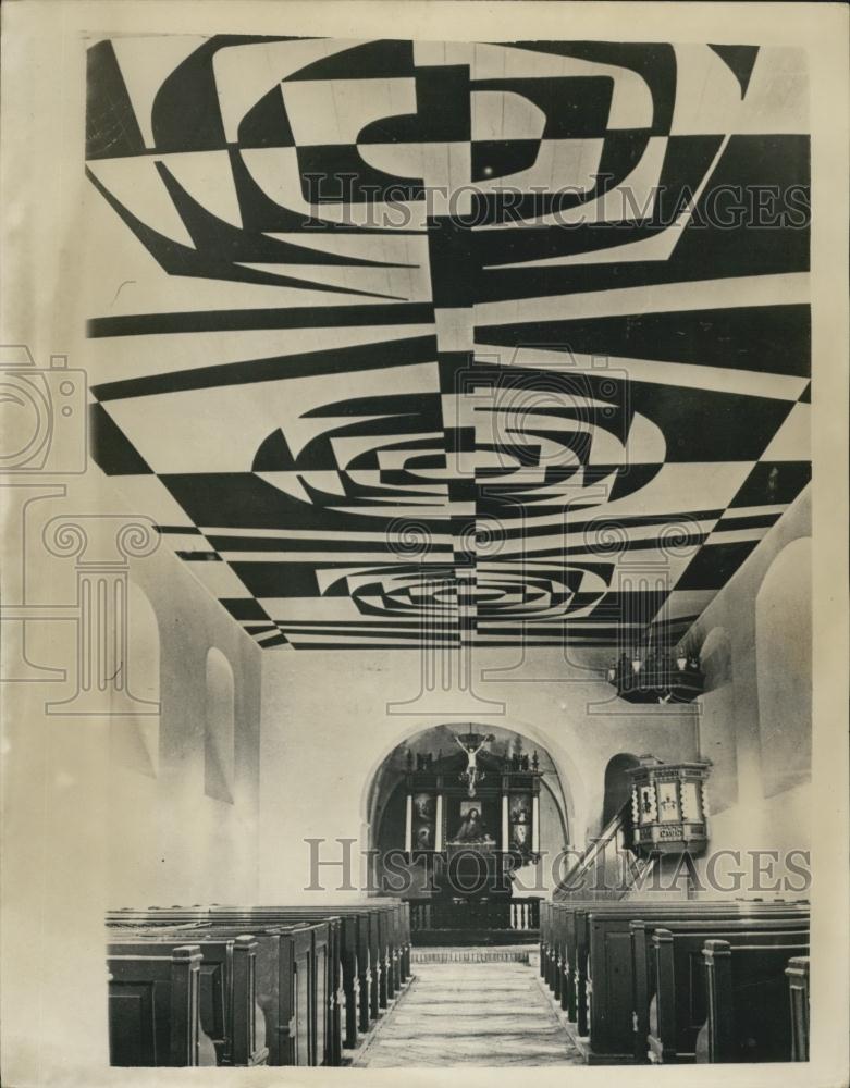 1955 Press Photo The World&#39;s Most Modern Church Ceiling Hover Church Denmark - Historic Images