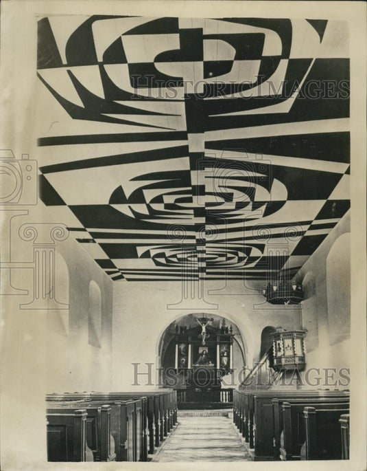 1955 Press Photo The World's Most Modern Church Ceiling Hover Church Denmark - Historic Images