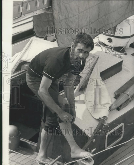 1968 Press Photo Andre Foezon, Aboard "Silvia II" Before Transatlantic Race - Historic Images